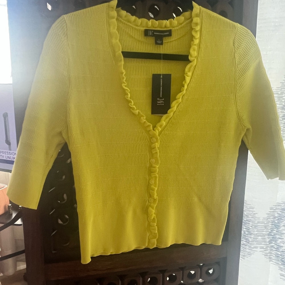 INC International Concepts Yellow Ruffle Cardigan